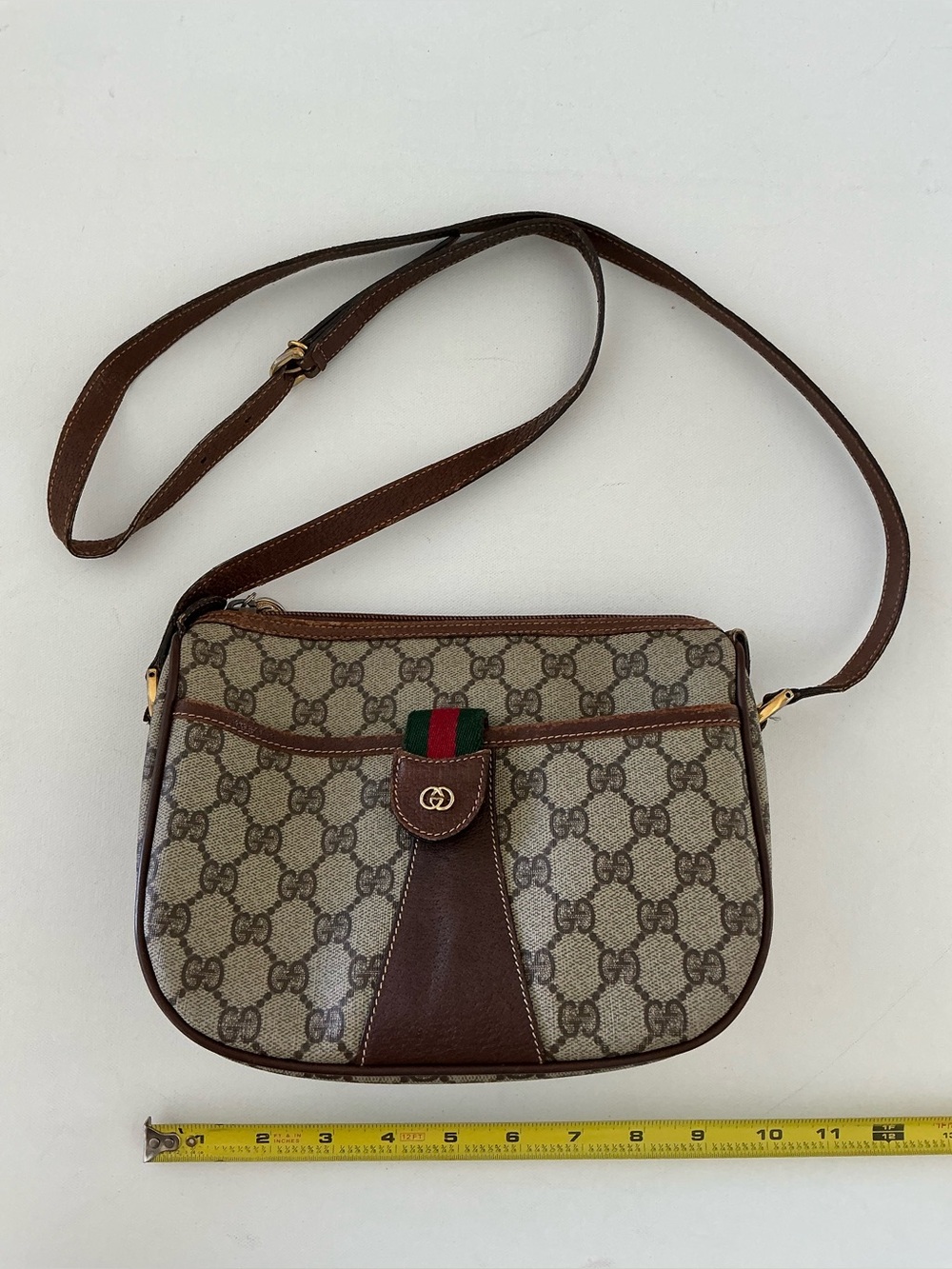 Gucci Vintage Gucci GG Supreme Crossbody Bag Web Stripe Monogram Shoulder Bag - Picture 15 of 16